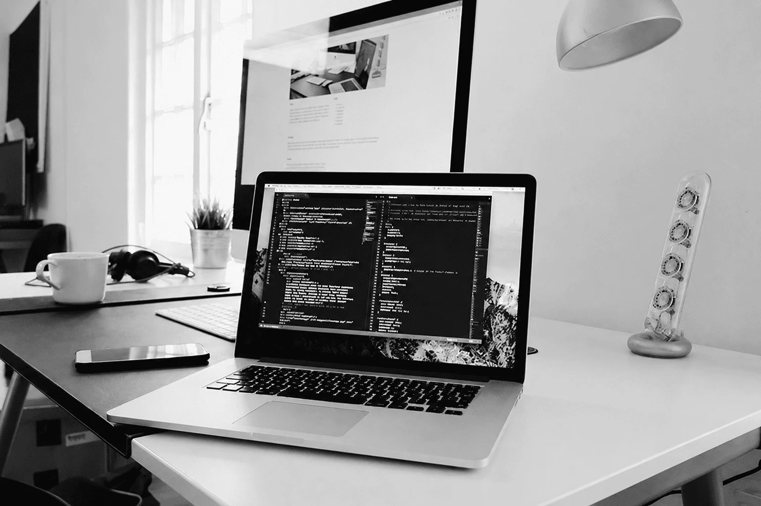 desk with computers
